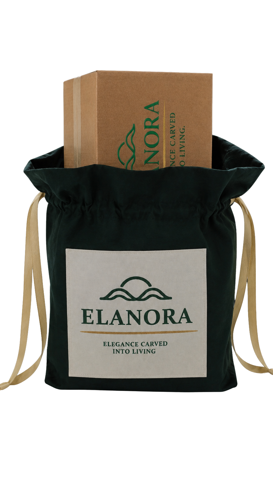 Box emerging from silk bag
