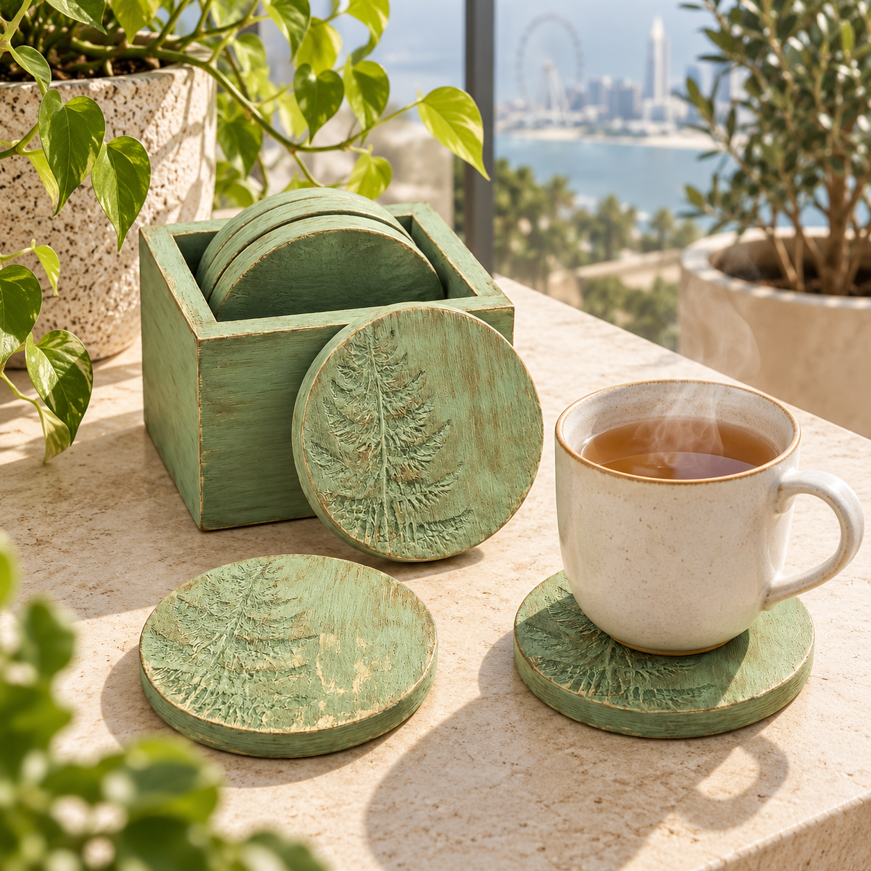 Parna Harita coasters in a luxury Dubai home