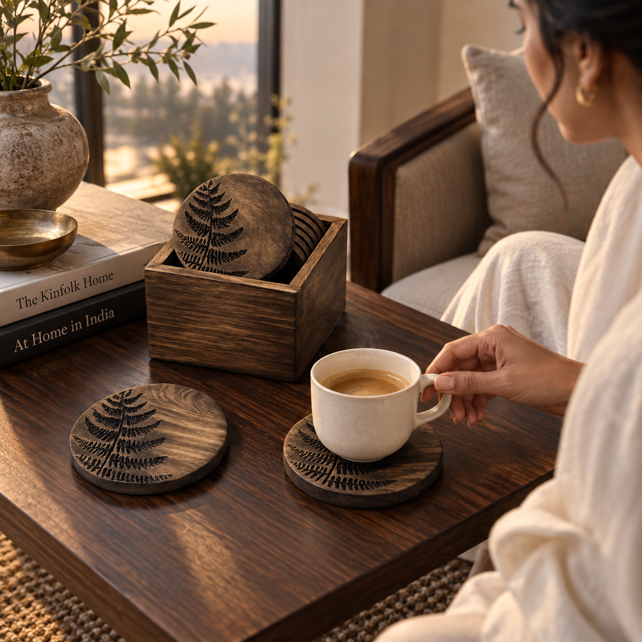Parna Kasturi coasters in a luxury Dubai home