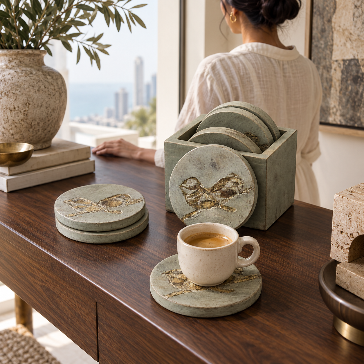 Yugma coasters in a luxury Dubai home